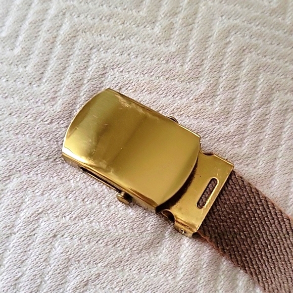 Orange & Tan Web Belt With Solid Brass Clamp Belt Buckle - Picture 2 of 5